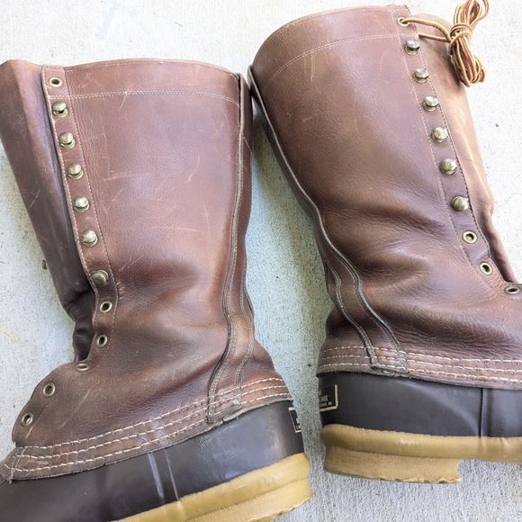 L.L. Bean Duck Boots Men 9 M Btown Leather Rubber - Picture 6 of 16